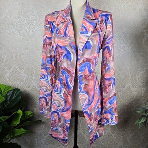 Capsulle Size Medium Colorful Swirl Double Breasted Trench Coat w/Belt NWT